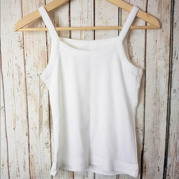 White Square Neck Ribbed Tank Top Size XS - Picture 4 of 6